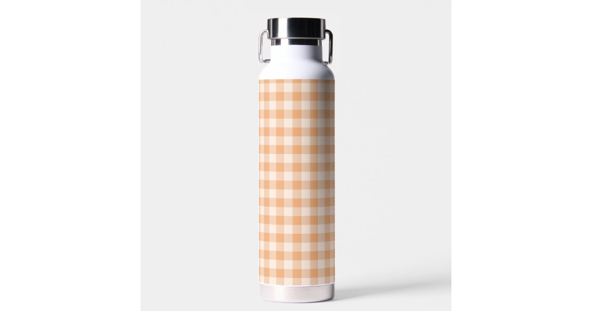 Peach White Checkered Gingham Pattern Water Bottle | Zazzle