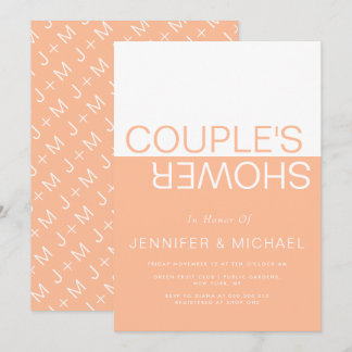Peach white colorblock couples wedding shower invitation