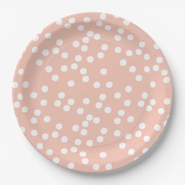 Peach & White Confetti / Polkadots Paper Plate
