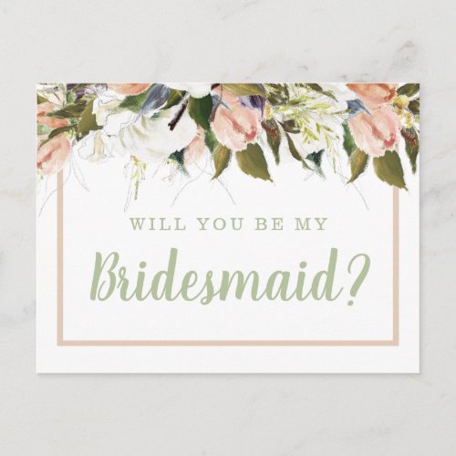 Peach White Country Floral Bridesmaid Proposal Postcard