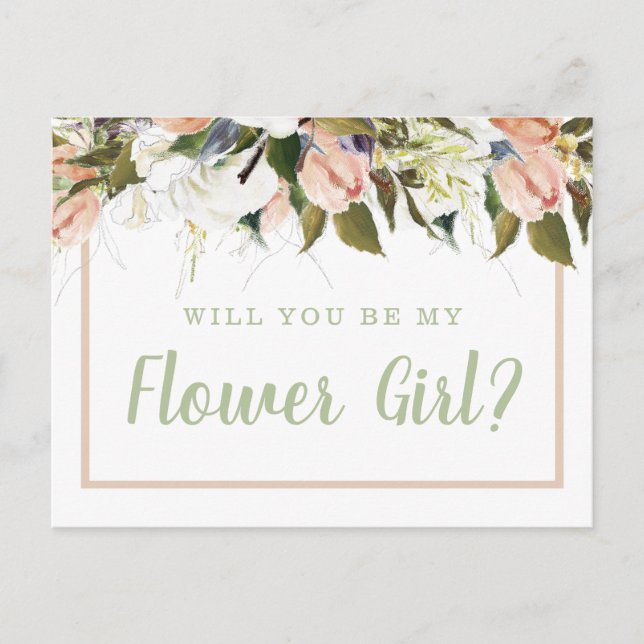 Peach & White Country Flower Girl Proposal Postcard (Front)