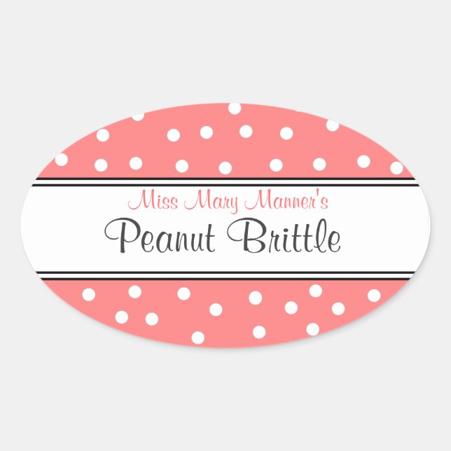 Peach & White Dots-Business Logo-Sweets Oval Sticker (Front)