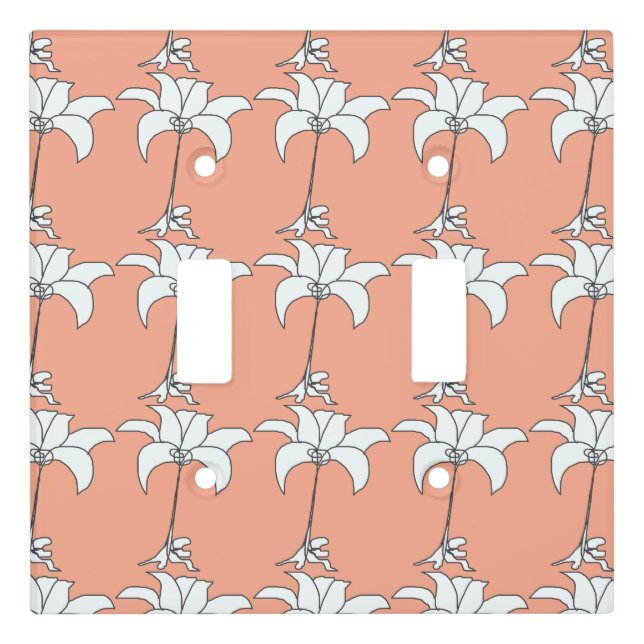 Peach White Floral Light Switch Cover (Front)