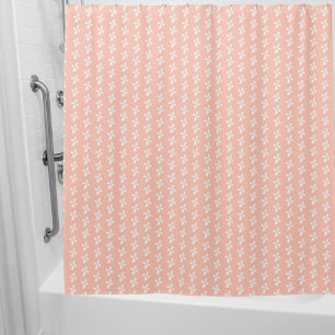 Peach white floral pattern shower curtain