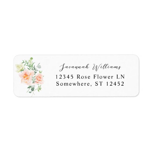 Peach  White Floral Return Address Label