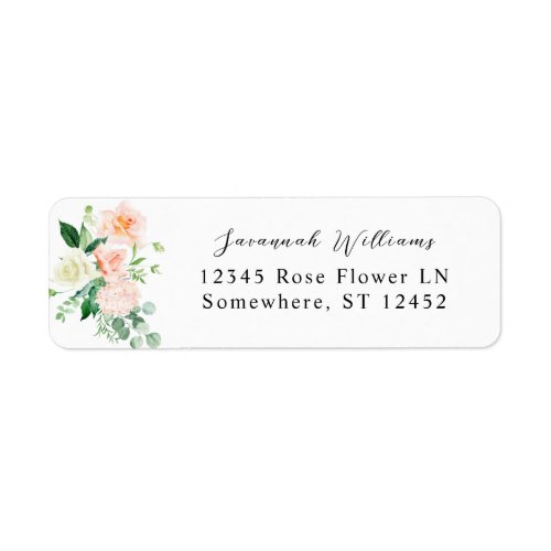 Peach  White Floral Return Address Label 2