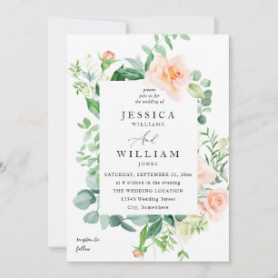 Peach & White Floral Wedding 2b Invitation