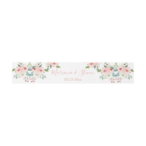 Peach White Floral Wedding Invitation Belly Band