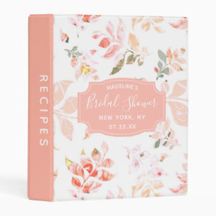 Peach & White Flourish Bridal Shower Recipe Card Mini Binder