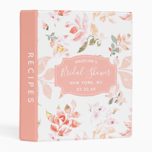 Peach  White Flourish Bridal Shower Recipe Card Mini Binder