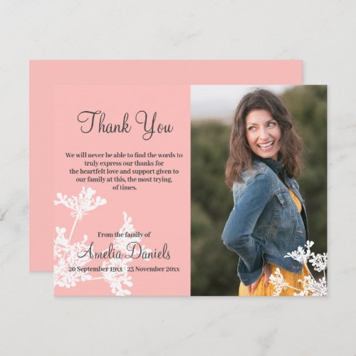 Peach White flower Photo In Memory Thank You Card