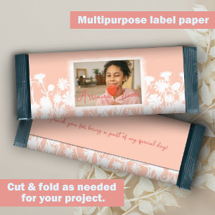 Peach White Flowers Custom Candy Bar Wrapper