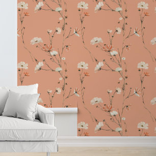 Peach white Flowers Floral Wallpaper