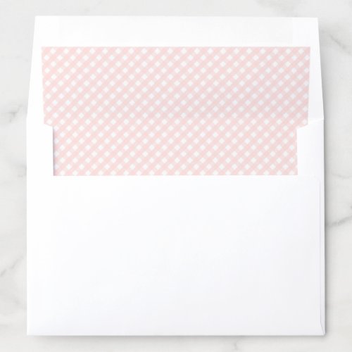 Peach White Gingham Check Girl Shower Birthday Envelope Liner