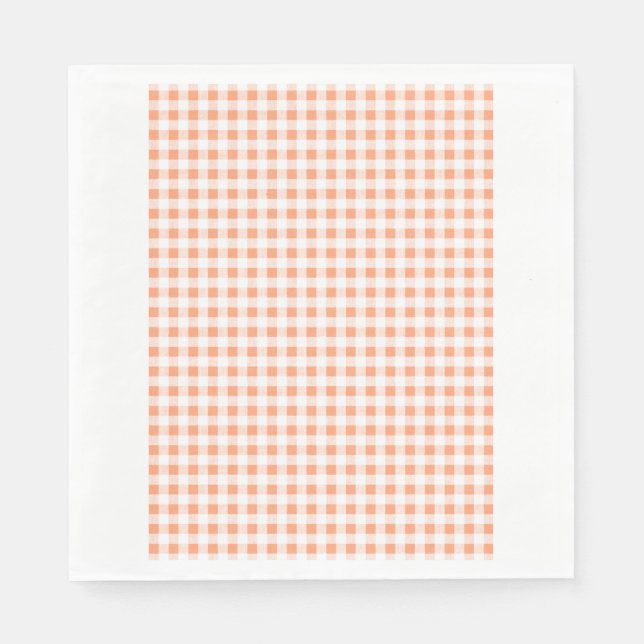 Peach White Gingham Pattern Napkins (Front)