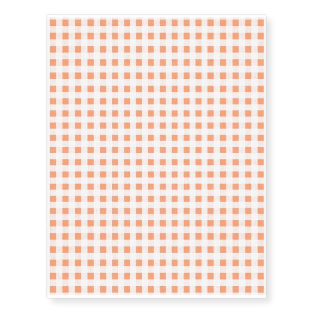 Peach White Gingham Pattern Temporary Tattoos (Front)