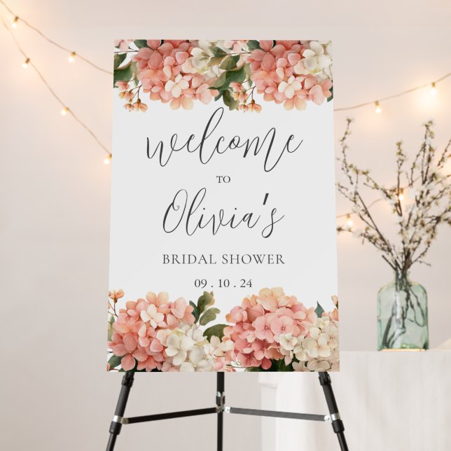 Peach White Hydrangeas Elegant Bridal Shower Foam Board (In Situ (Stand))