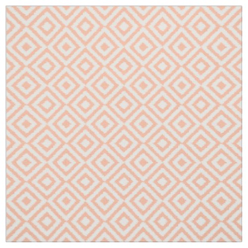 Peach White Ikat Square Mosaic Art Pattern Fabric