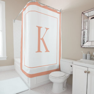  Peach &white Initial Monogram  Shower Curtain