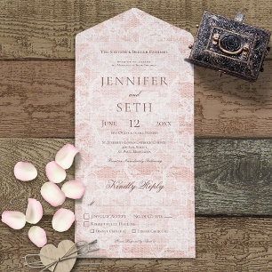 Peach & White Lace Modern Dinner All In One Invitation