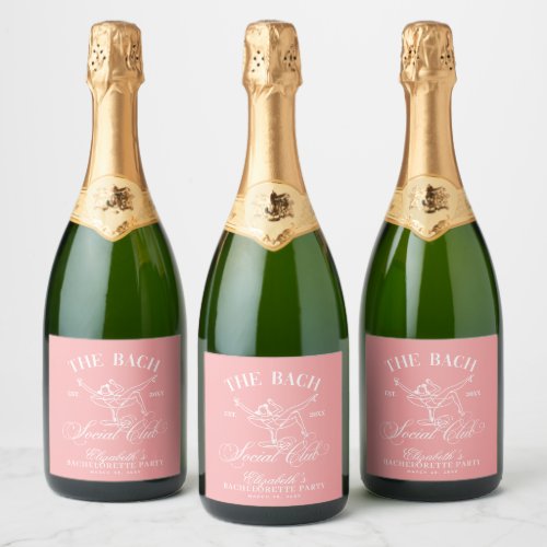 Peach White Martini Social Club Bachelorette Party Sparkling Wine Label