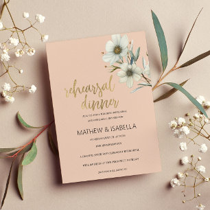 Peach white mint floral spring Rehearsal Dinner Invitation