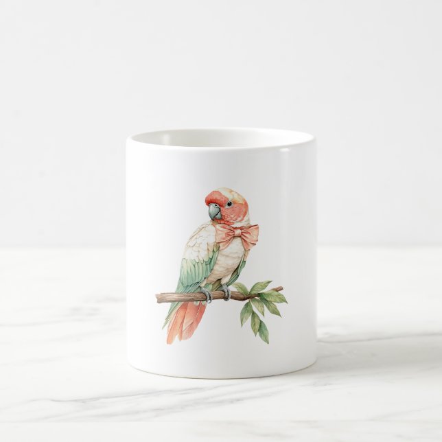 Peach White Mint Parrot Bird Coffee Mug (Center)