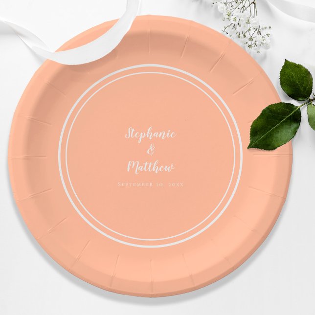 Peach White Modern Custom Bride & Groom Wedding  Paper Plates (Peach White Modern Custom Bride & Groom Wedding Paper Plates)
