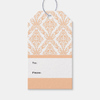 Peach White Modern Damask Gift Tags