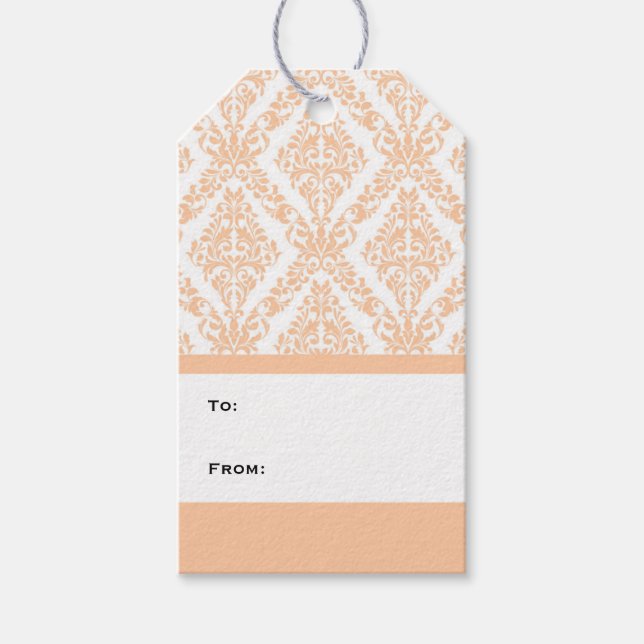 Peach White Modern Damask Gift Tags (Front)