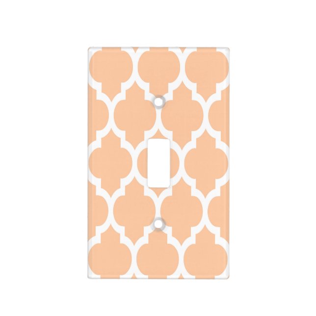 Peach White Moroccan Quatrefoil Pattern #4 Light Switch Cover (Front)