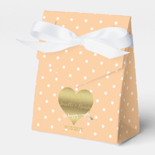 Peach White Polka Dots Elegant Wedding Guest Party Favor Boxes