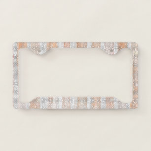 Peach White Stripes Sparkle License Plate Frame