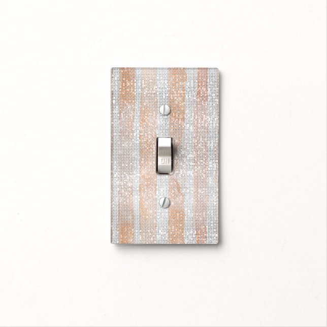 Peach White Stripes Sparkle Light Switch Cover (In Situ)