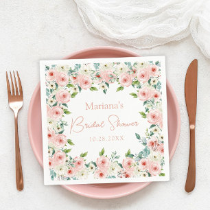 Peach White Watercolor Floral Bridal Shower Napkins