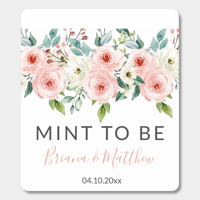 Peach White Watercolor Floral Mint Wedding (Sticker)