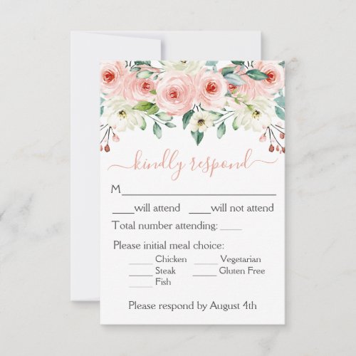 Peach White Watercolor Floral Wedding RSVP Card