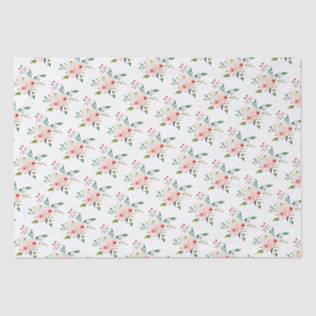 Peach White Watercolor Floral Wedding Tissue Paper (Front)