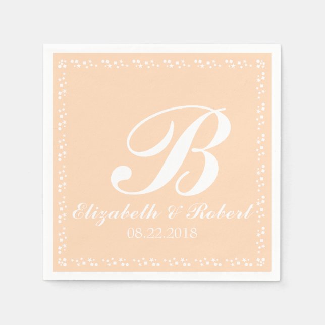 Peach White Wedding Monogram Napkins (Front)