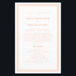 Peach White Wedding Script Modern Ceremony Program<br><div class="desc">Elegant, minimalist peach & white wedding ceremony program features a simple modern design with a double framed border in peach on a crisp white background. Traditional, classic wording provides timeless sophistication. Personalize wedding ceremony details for your guests in trendy peach calligraphy lettering and script. The back of the card matches...</div>