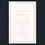 Peach White Wedding Script Modern Ceremony Program<br><div class="desc">Elegant, minimalist peach & white wedding ceremony program features a simple modern design with a double framed border in peach on a crisp white background. Traditional, classic wording provides timeless sophistication. Personalize wedding ceremony details for your guests in trendy peach calligraphy lettering and script. The back of the card matches...</div>