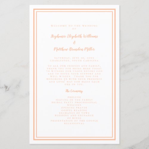 Peach White Wedding Script Modern Ceremony Program