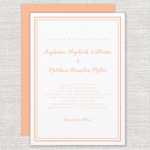 Peach White Wedding Simple Minimalist Chic Modern Invitation