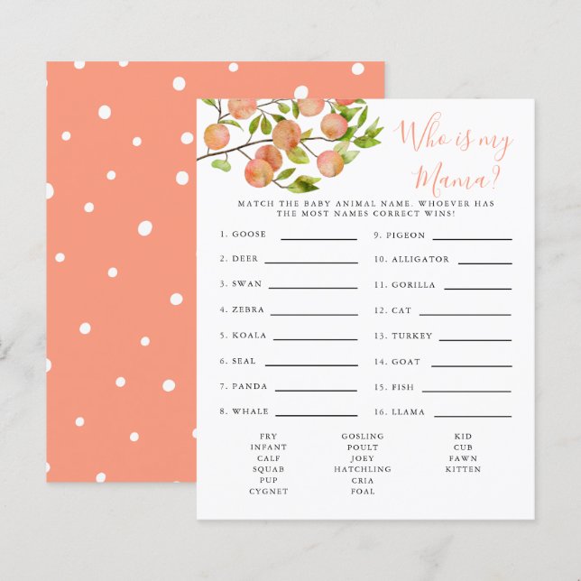 Peach Who Is My Mama Baby Shower Game (Front/Back)