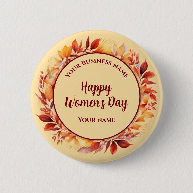Peach Wild floral Custom business name Women's day Button (Front)