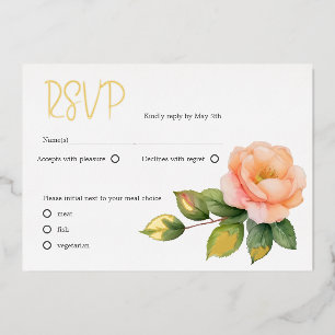 Peach wild rose Watercolor RSVP Foil Holiday Card
