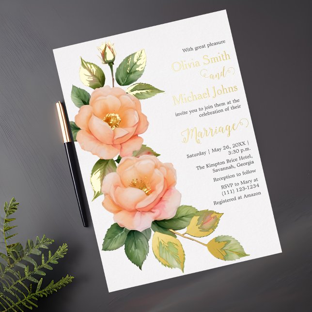 Peach wild roses Wedding Invitation (Creator Uploaded)