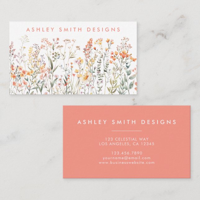 Peach Wildflower Business Card (Front/Back)