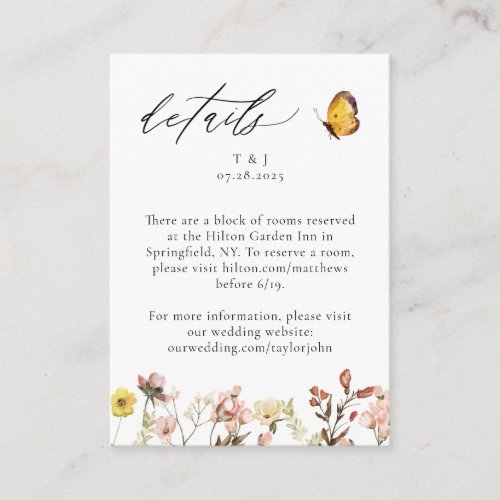 Peach Wildflower Floral Calligraphy Details Enclosure Card