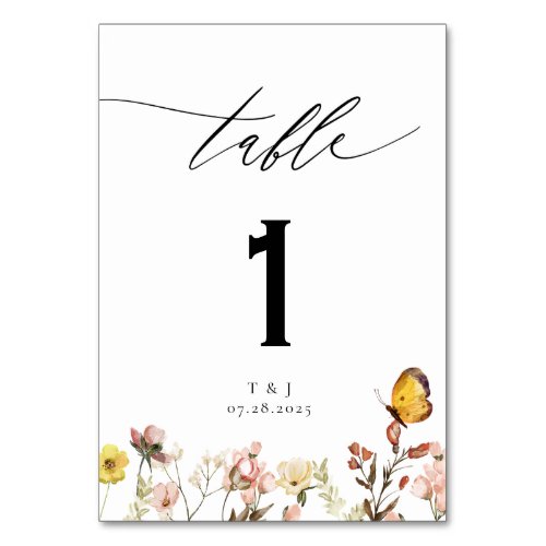 Peach Wildflower Floral Calligraphy Details Table Number